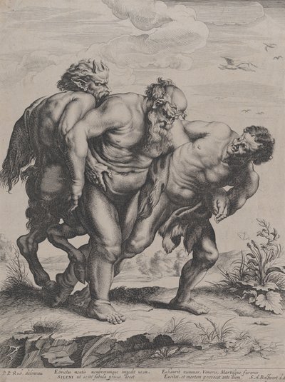 The Drunken Silenus, støttet av en Satyr og en Faun, 1625-5 av Boetius Adams Bolswert