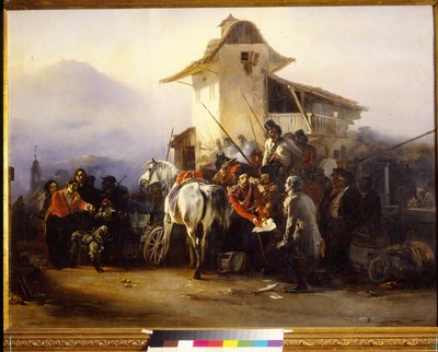 Arrestasjonen av en spion. Maleri av Gottfried (Bogdan Pavlovich) Willewalde (1818-1903), olje på lerret av Bogdan Willewalde