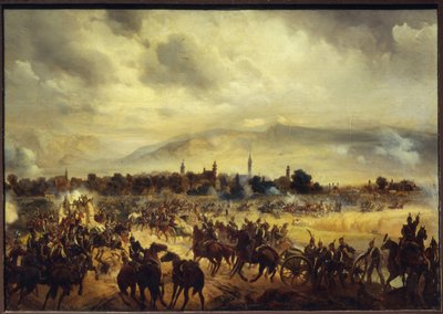 A Scene from the War of Independence in Hungary in 1849. (A Scene of The War of Independence in Hungary on 1849). Maleri av Gottfried (Bogdan Pavlovich) Willewalde (1818-1903), olje på tre av Bogdan Willewalde