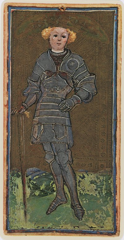 The Knave of Swords, faksimile av et tarotkort fra 