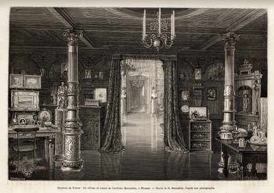 Arbeidsskapet til erkehertugen av Østerrike Maximilian (1832-1867), på slottet Miramar, som han lot bygge i nærheten av Trieste, fra 1857, da han ble utropt til visekonge av kongeriket Lombardia og Veneto, gravert av B.Bonnafoux illustra av Bonnafoux Bonnafoux