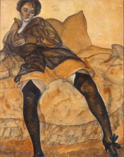 En sittende kvinne, ca. 1918 av Boris Dmitrievich Grigoriev
