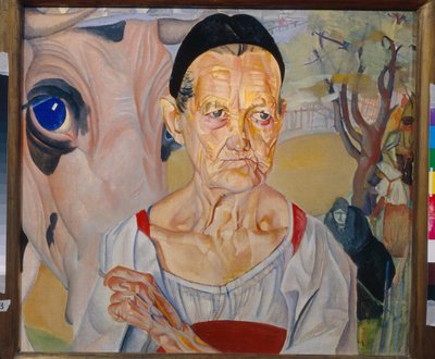 The Faces of Russia: Portrait of an Old Milkmaid (Meerikvinne (Fra syklusen ""The Faces of Russia"), Maleri av Boris Dmitrievich Grigoriev (1886-1939) av Boris Dmitrievich Grigoriev