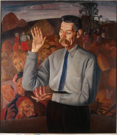 Portrett av forfatteren Maxim Gorki (1868-1939) - Maleri av Boris Dmitryevich Grigoriev (1886-1939), olje på lerret av Boris Dmitrievich Grigoriev