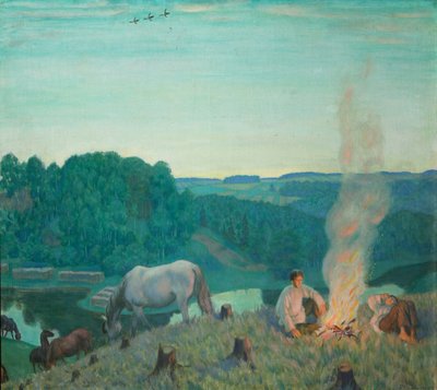 Leirbål, 1916 av Boris Mikhailovich Kustodiev