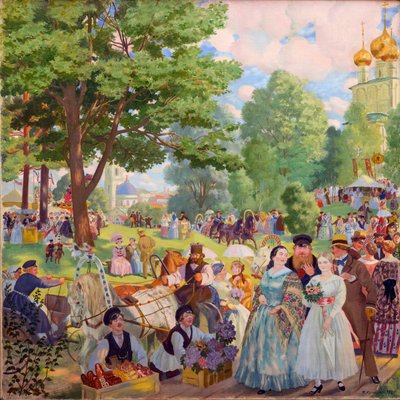 Fete de la Sainte Trinite - Den hellige treenighetsfest par Kustodiev, Boris Michaylovich (1878-1927). Olje på lerret av Boris Mikhailovich Kustodiev