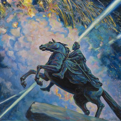 Fyrverkeri. Bronserytteren av Boris Mikhailovich Kustodiev