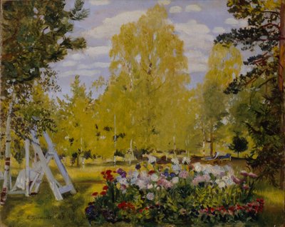 Landskap med blomsterbed av Boris Mikhailovich Kustodiev