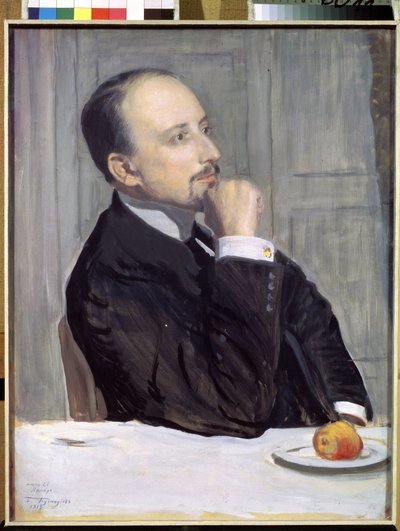 Portrett av kunstneren Evgeny Evgenyevich Lanceray (Eugene Lancere) (1875-1946) (Portrett av kunstneren E. Lanceray). Verk av Boris Michaylovich Kustodiev (Koustodiev) (1878-1927), tempera på papp av Boris Mikhailovich Kustodiev
