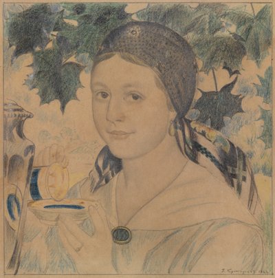 Portrett av Maria Shostakovich, 1922 av Boris Mikhailovich Kustodiev