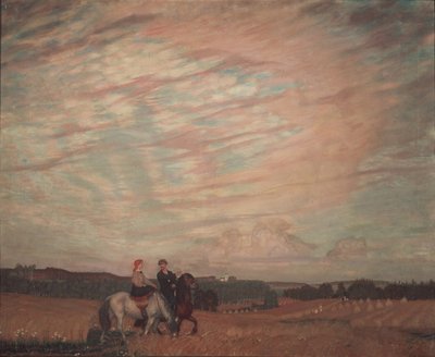 Selvportrett med kona til hest, 1915 av Boris Mikhailovich Kustodiev