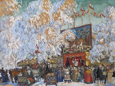 Utstillingsboder, 1917 av Boris Mikhailovich Kustodiev