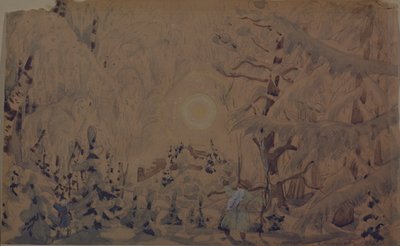 Scenedesign for operaen The Snow Maiden av N. Rimsky-Korsakov, 1910 av Boris Mikhailovich Kustodiev
