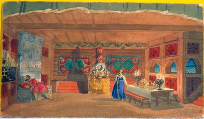 Scenedesign for operaen The Tsars Bride av Nikolai Rimsky-Korsakov, 1920 av Boris Mikhailovich Kustodiev
