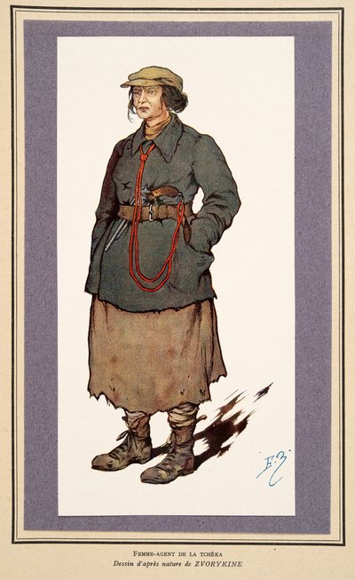 Kvinnelig hemmelig agent fra Histoire des Soviets, pub. 1922 (farge litho) av Boris Vasilievich Zvorykin