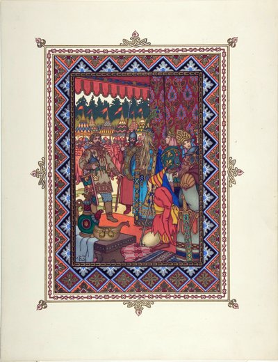 Illustrasjon til eventyret Marya Morevna (Maria des mers) av Zvorykin, Boris Vasilievich (1872-etter 1935), ca. 1925 - Fargelitografi, 27,3x20,5 - Privat samling av Boris Vasilievich Zvorykin