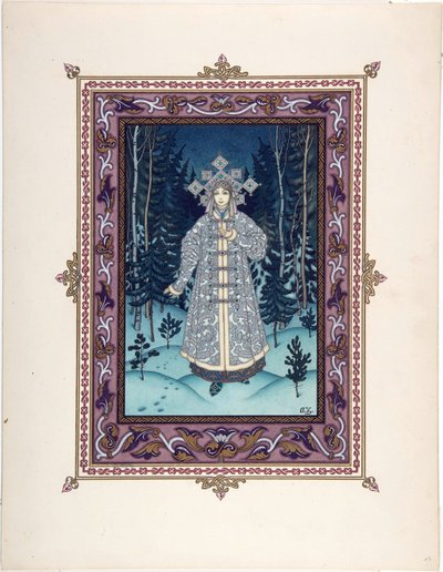 Snegourotchka ( ou Snegourka, la Fille de neige) - Illustrasjon til eventyret Snegurochka par Zvorykin, Boris Vasilievich (1872-etter 1935), ca. 1925 - Fargelitografi, 27,3x20,5 - Privat samling av Boris Vasilievich Zvorykin