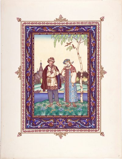 Snegourotchka ( ou Snegourka, la Fille de neige) - Illustrasjon for eventyret Snegurochka par Zvorykin, Boris Vasilievich (1872-etter 1935), ca. 1925 - Fargelitografi, 27,3x20,5 - Privat samling av Boris Vasilievich Zvorykin