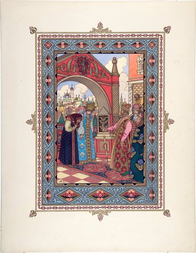 Vassilissa la Belle (Vassilissa la tres Belle) - Illustrasjon for eventyret Vasilisa den vakre par Zvorykin, Boris Vasilievich (1872-etter 1935), ca. 1925 - Fargelitografi, 27,3x20,5 - Privat samling av Boris Vasilievich Zvorykin