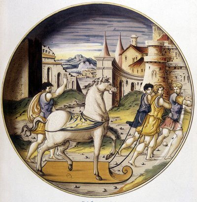 Den trojanske hesten - i "" Samling av italienske fajanser fra XV, XVI og 1600-tallet""" designet av Carle Delange og Borneman av Bornemann Bornemann