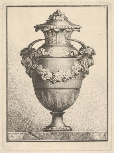 Design for en dekket vase med to geitehoder og en krans, 1764. av Bossi