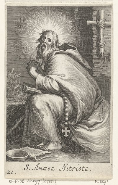 Sankt Ammonius den store som eremitt S. Ammon Nitriota (tittel på objekt) Eremitter (serietittel) Sacra eremvs ascetarvm (serietittel) av Boëtius Adamsz. Bolswert