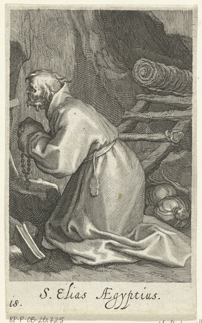 Heilige Elias van Caesarea als kluizenaar S. Elias Aegyptius (title on object) Kluizenaars (series title) Sacra eremvs ascetarvm (series title)   1375016   no       norwegian Successfully Translated  Original: Bain-froid chevrier, dit "de lÉcole" (Chevrier av Boëtius Adamsz. Bolswert