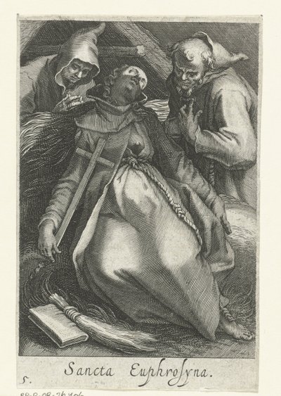 Saint Euphrosina av Alexandria som eremittinne Sancta Euphrosyna (tittel på objekt) Eremittinner (serietittel) Sacra Eremus Ascetriarum (serietittel) av Boëtius Adamsz. Bolswert