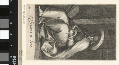 Saint John of Lycopolis som en eremitt i sin celle S. Joannes i Lyco (tittel på objekt) Eremitter (serietittel) Sacra eremvs ascetarvm (serietittel) av Boëtius Adamsz. Bolswert