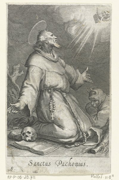 Saint Pachomius den eldste som eremitt-eremitter (serietittel) Sacra eremvs ascetarvm (serietittel) av Boëtius Adamsz. Bolswert