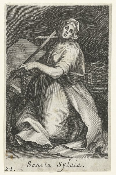 Saint Silvia av Roma som eremittinne Sancta Syluia (tittel på objekt) Eremittinner (serietittel) Sacra Eremus Ascetriarum (serietittel) av Boëtius Adamsz. Bolswert
