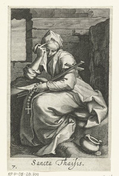 Saint Thaïs av Alexandria som eremittinne Sancta Thaisis (tittel på objekt) Eremittinner (serietittel) Sacra Eremus Ascetriarum (serietittel) av Boëtius Adamsz. Bolswert