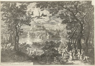 Landskap med Martyrium of Saint Stephen av Boëtius Adamsz. Bolswert