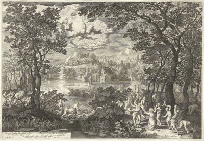 Landskap med Martyrium of Saint Stephen av Boëtius Adamsz. Bolswert