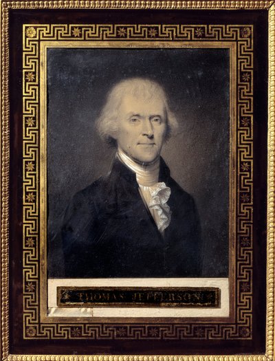 Portrett av Thomas Jefferson (1743-1826) USAs president fra 1801 til 1809 - Tegning av Bouch (1800-tallet), svart stein, kritttopp Dim: 0,25 x 0,20m - Malmaison, Musee Du Chateau - Portrett av Thomas Jefferson (1743-1826) - Tegning av Bouc av Bouch