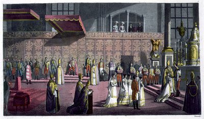 Ungarns primat som kroner dronningen i Collegiate Church, Westprim, Ungarn, plate 5 fra 