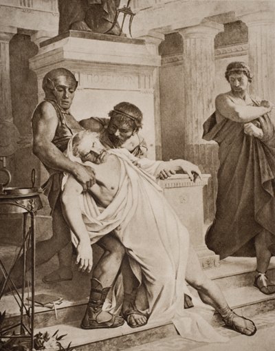 Demosthenes død, illustrasjon fra 
