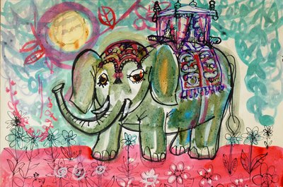Elephant (akrylplakatfarge og farget blekk) av Brenda Brin Booker
