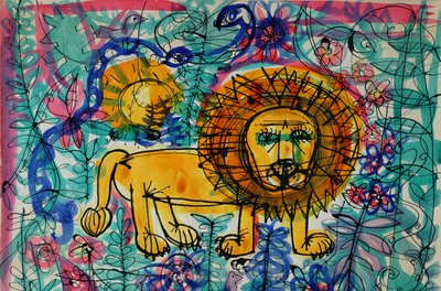 Lion (akrylplakatfarge kontra farget blekk) av Brenda Brin Booker