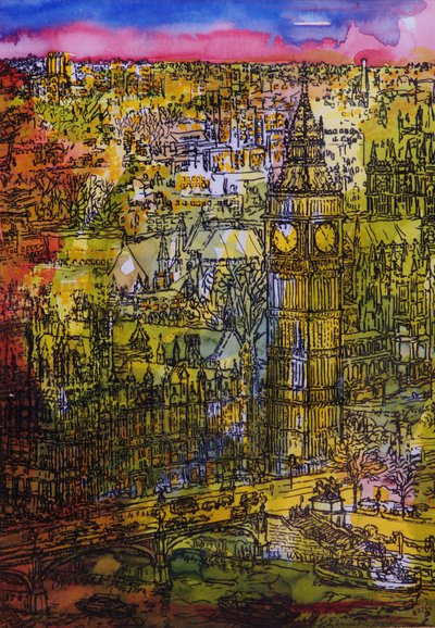 London, Westminster (penn og blekk med wc på papir) av Brenda Brin Booker