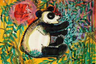 Panda (akrylplakatfarge og farget blekk) av Brenda Brin Booker