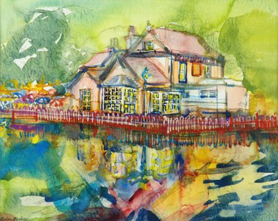 Waterside Tavern (wc på papir) av Brenda Brin Booker
