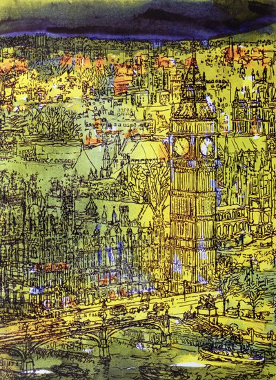 Westminster (wc og blandede medier på papir) av Brenda Brin Booker