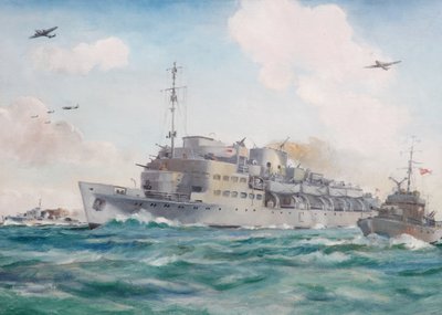 HMS Prins Albert på vei til Dieppe med kommando nr. 4, 19. august 1942 av Brian Joseph Mullen