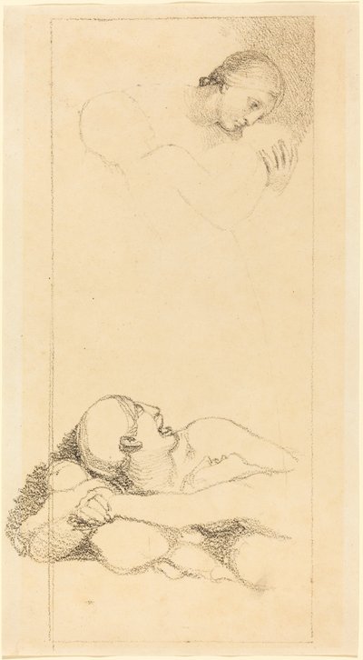 skremt mann ser opp; Kvinne og barn av British 18th Century after John Flaxman