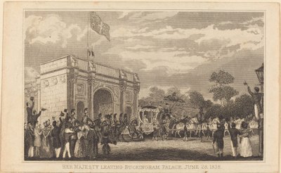 Hennes Majestet forlater Buckingham Palace, 28. juni 1838 [venstre halvdel] av British 19th Century