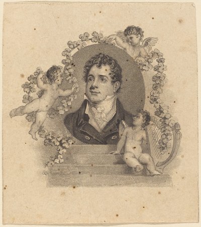 Portrett av en ung gentleman omgitt av amoriner; Lord Byron? av British 19th Century