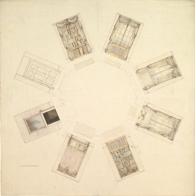 Åttekantet rom med delt utsikt, 1800-tallet. av British Anonymous 19th Century.