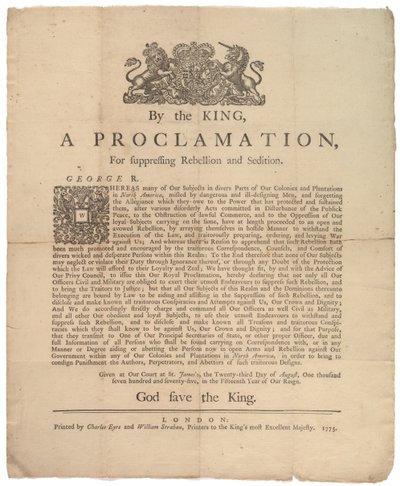 A Proclamation, for suppressing Rebellion..., 23. august 1775 av British School
