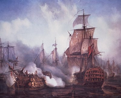Slaget ved Trafalgar i 1805 (farge litho) av British School